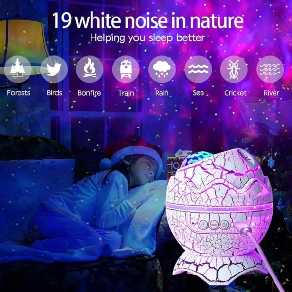 Proyector Huevo de Dinosaurio con Luz Nocturna, Altavoz Bluetooth y Ruido Blanco - Image 2