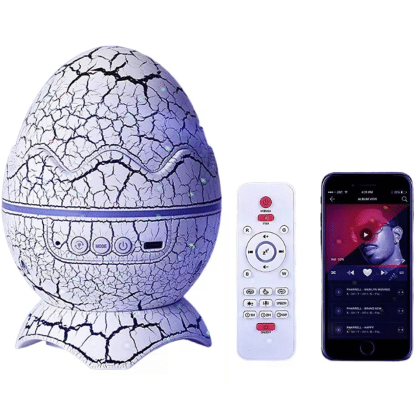 Proyector Huevo de Dinosaurio con Luz Nocturna, Altavoz Bluetooth y Ruido Blanco